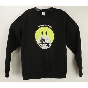New Designs Untitled Smiley Graphic Men's Small Black Fleece Crew Sweatshirt